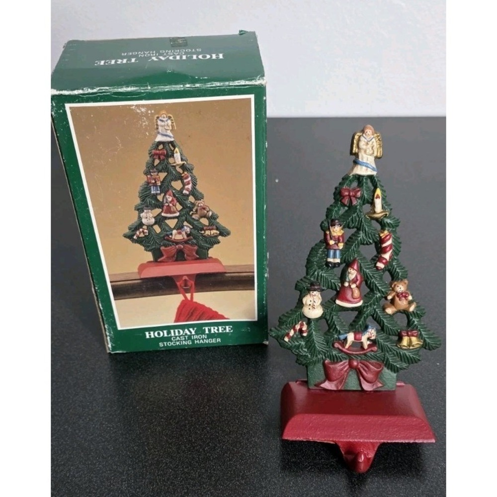 Vintage Midwest Cast Iron Christmas Tree Gifts Present Stocking Holder Hook Snow